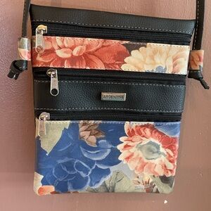 Black and Floral Crossbody  Bag